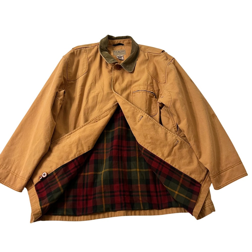LL Bean Mens XX Large Field Coat Barn Chore Canvas Plaid Blanket Lined Jacket‎